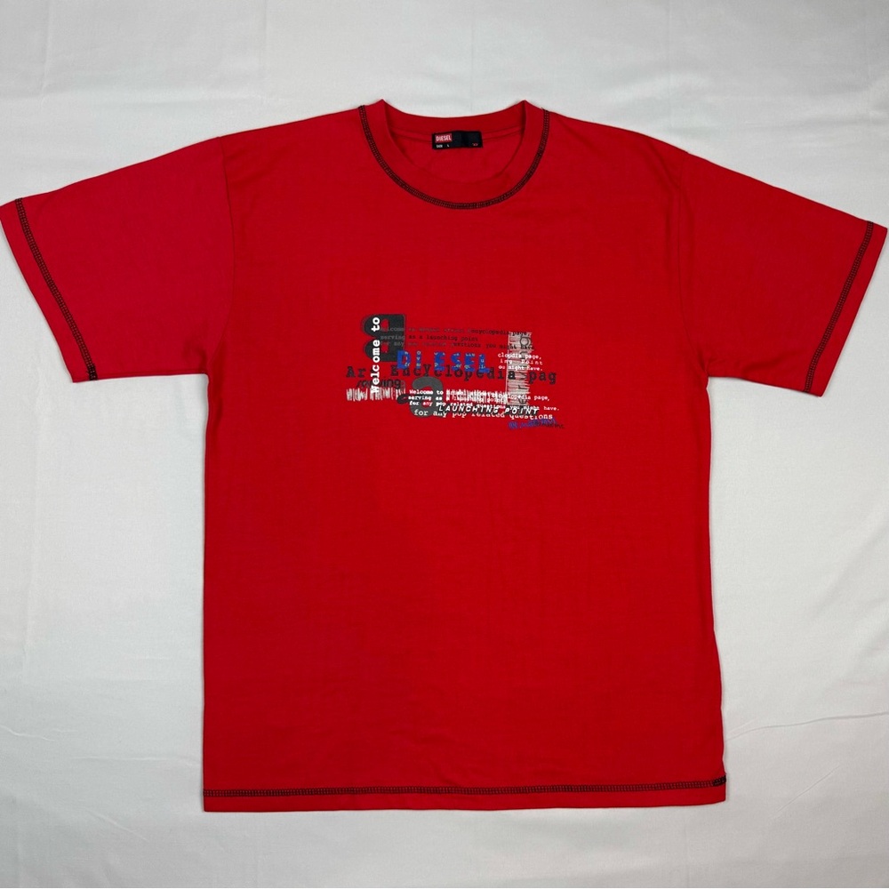 Vtg Diesel Mens T-Shirt Sz Large Y2K Red Contrast Stitch A2